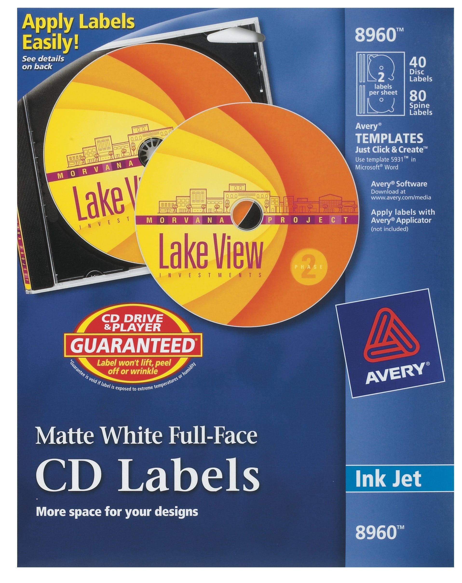 Avery CD Labels, Print to the Edge, Permanent Adhesive, Matte, 40 Labels and Spine (8960) - Walmart.com