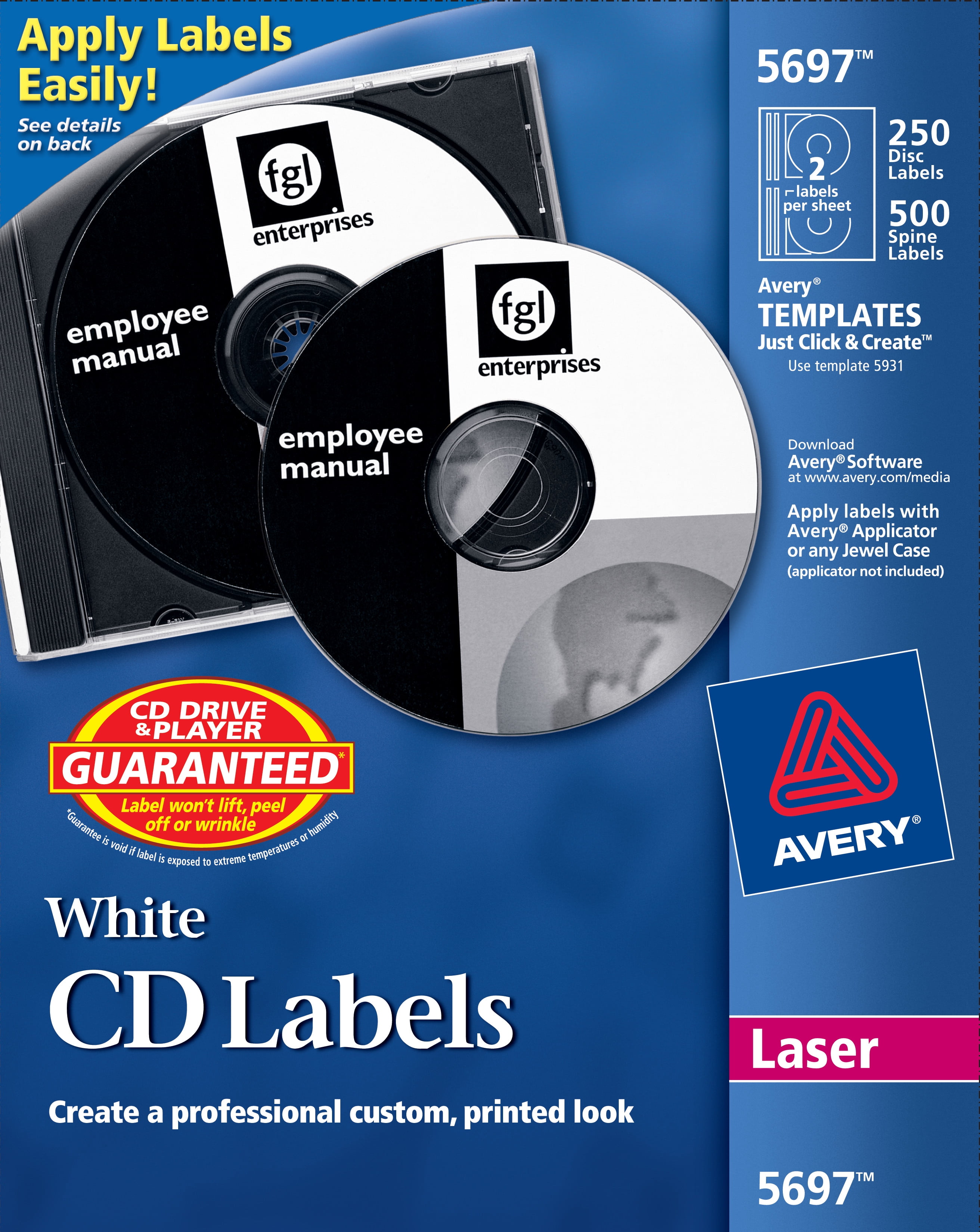 Avery CD Labels, White Matte, 250 CD Labels 500 Case Spine Labels (5697) - Walmart.com