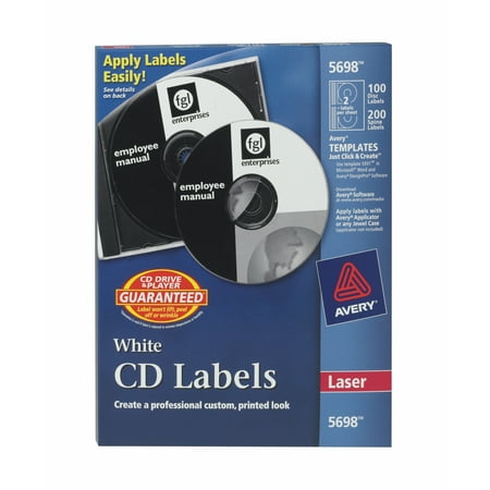 Avery CD Labels, Permanent, 100 CD Labels & 200 Spine Labels (5698)