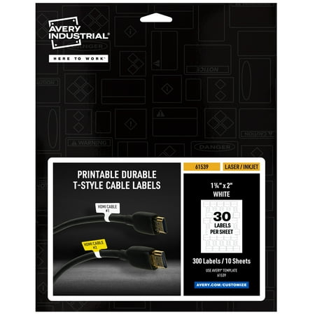 Avery Cable Labels, T-Style, 1.25" x 2", 300 Total (61539)