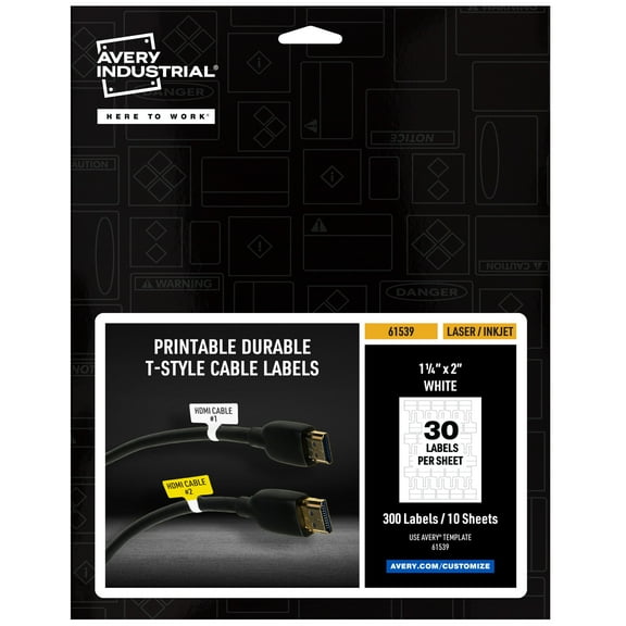 Avery Cable Labels, T-Style, 1.25" x 2", 300 Total (61539)