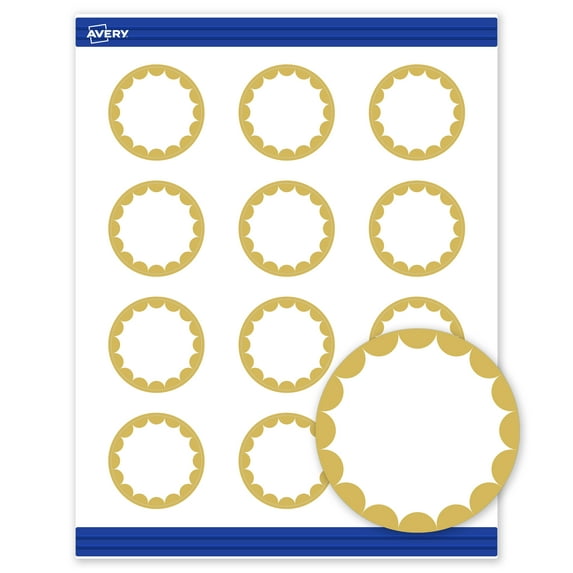Avery Cards, 2" Diameter, Gold Dots Edge, Matte White, 120ct