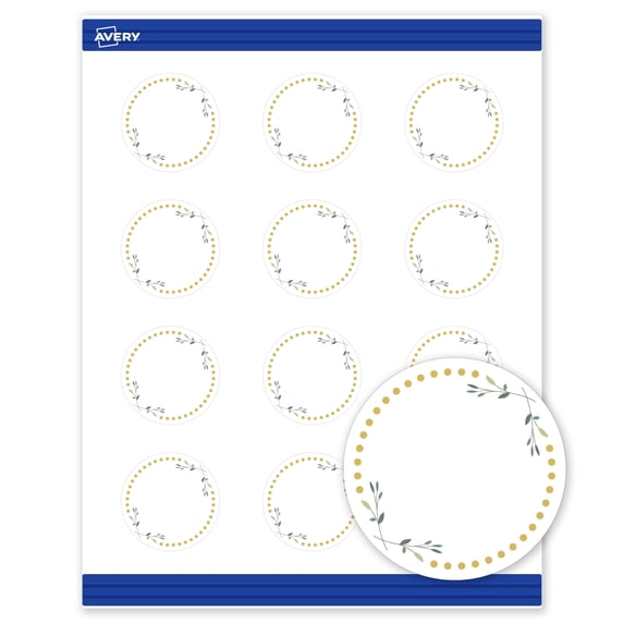 Avery Cards, 2" Diameter, Green Florals w/ Gold Dots, 120ct