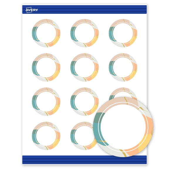 Avery Cards, 2" Diameter, Matte White, Color Block/Gold Veins