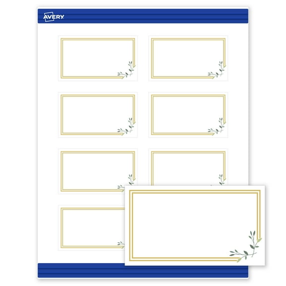 Avery Cards, 2" x 3.5", Double Gold Border w/ Florals, 80ct