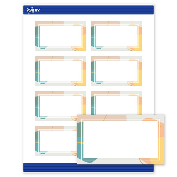 Avery Cards, 2" x 3.5", Matte White, Color Block/Gold Veins
