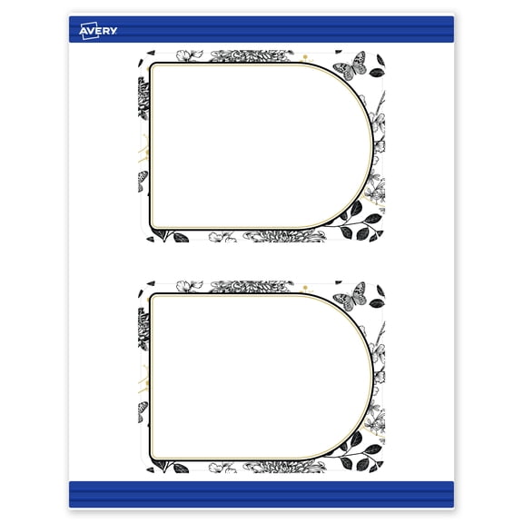 Avery Cards, 4.25" x 5.5", Matte White, Arched Gold & Black Florals