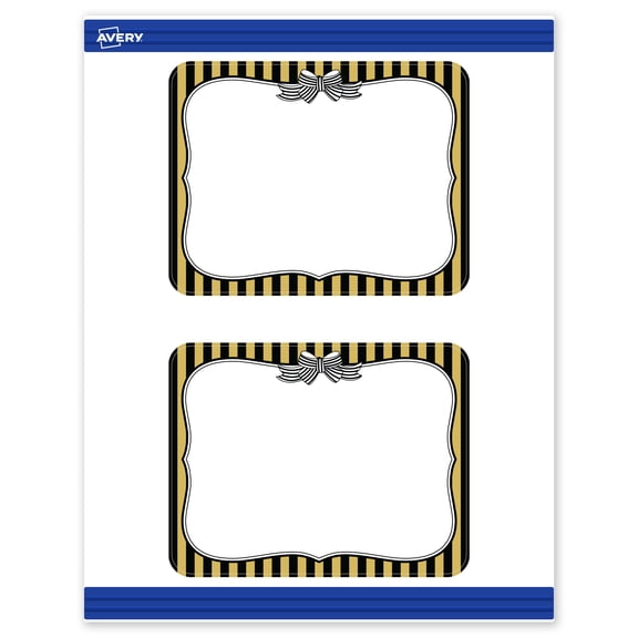 Avery Cards, 4.25" x 5.5", Matte White, Gold & Black Stripes/Bow