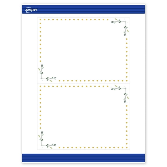 Avery Cards, 5" x 7", Matte White, Green Florals/Gold Dots