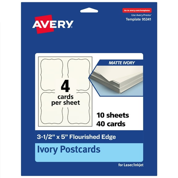 Avery Cards with Flourished Edges, 3.5" x 5", Matte Ivory, 40ct