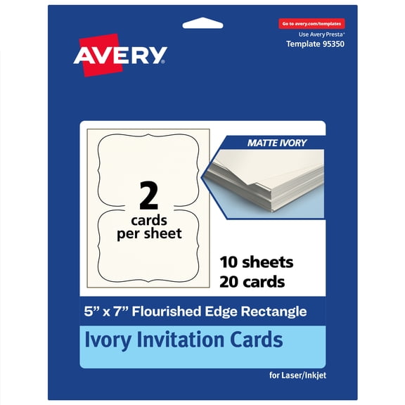 Avery Cards with Flourished Edges, 5" x 7", Matte Ivory, 20ct
