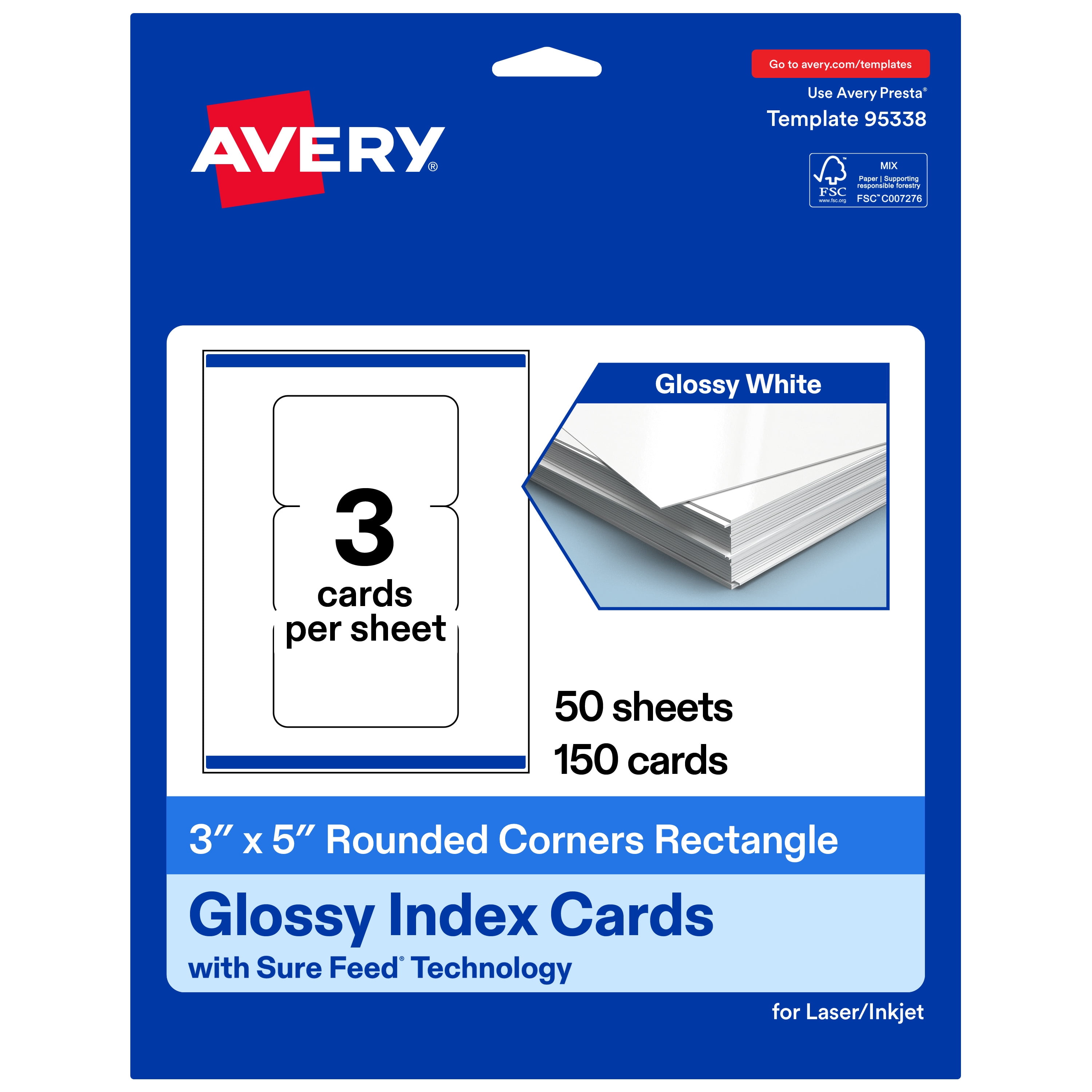 Avery Cards with Rounded Corners, 3" x 5", Glossy White, 150ct