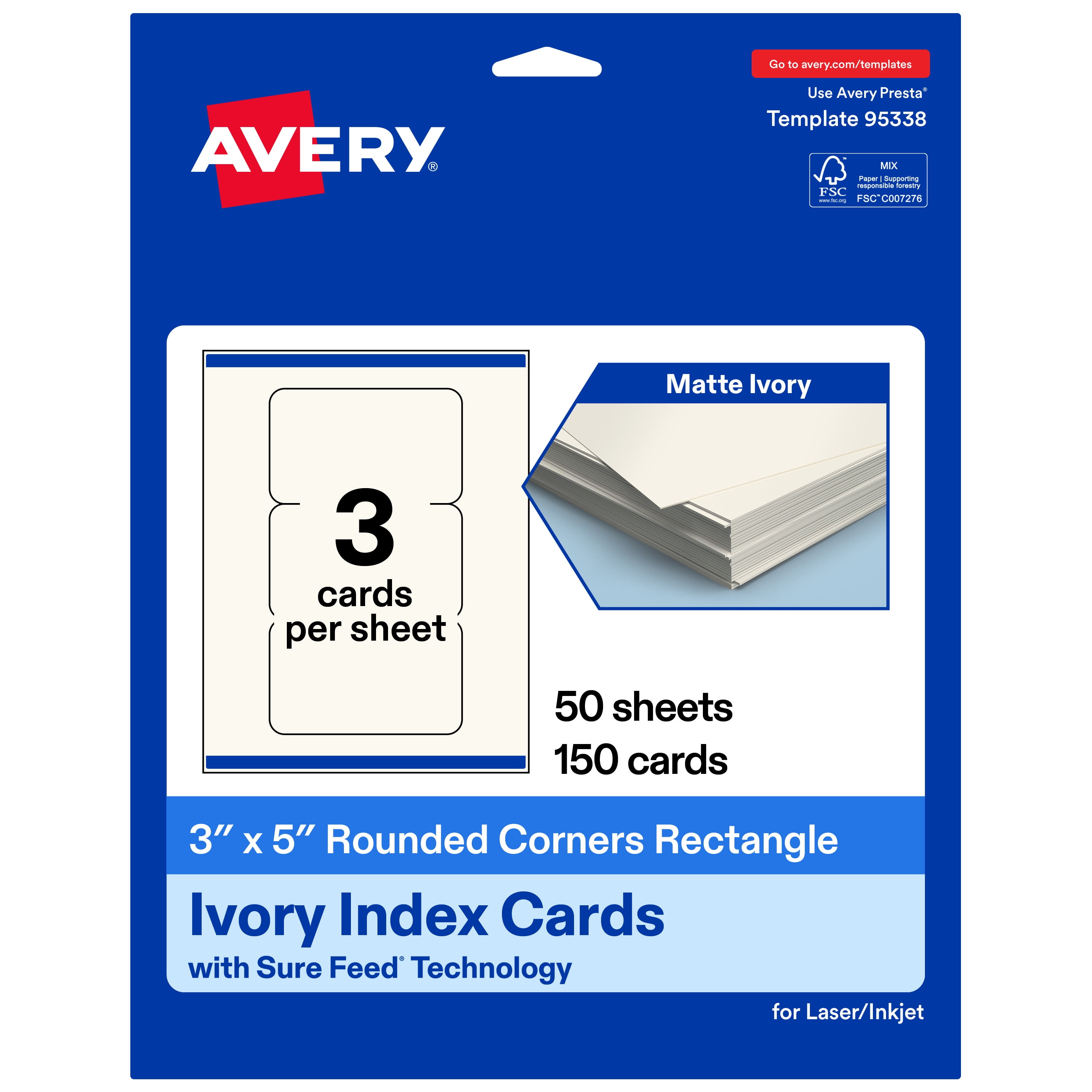Avery Cards with Rounded Corners, 3" x 5", Matte Ivory, 150ct