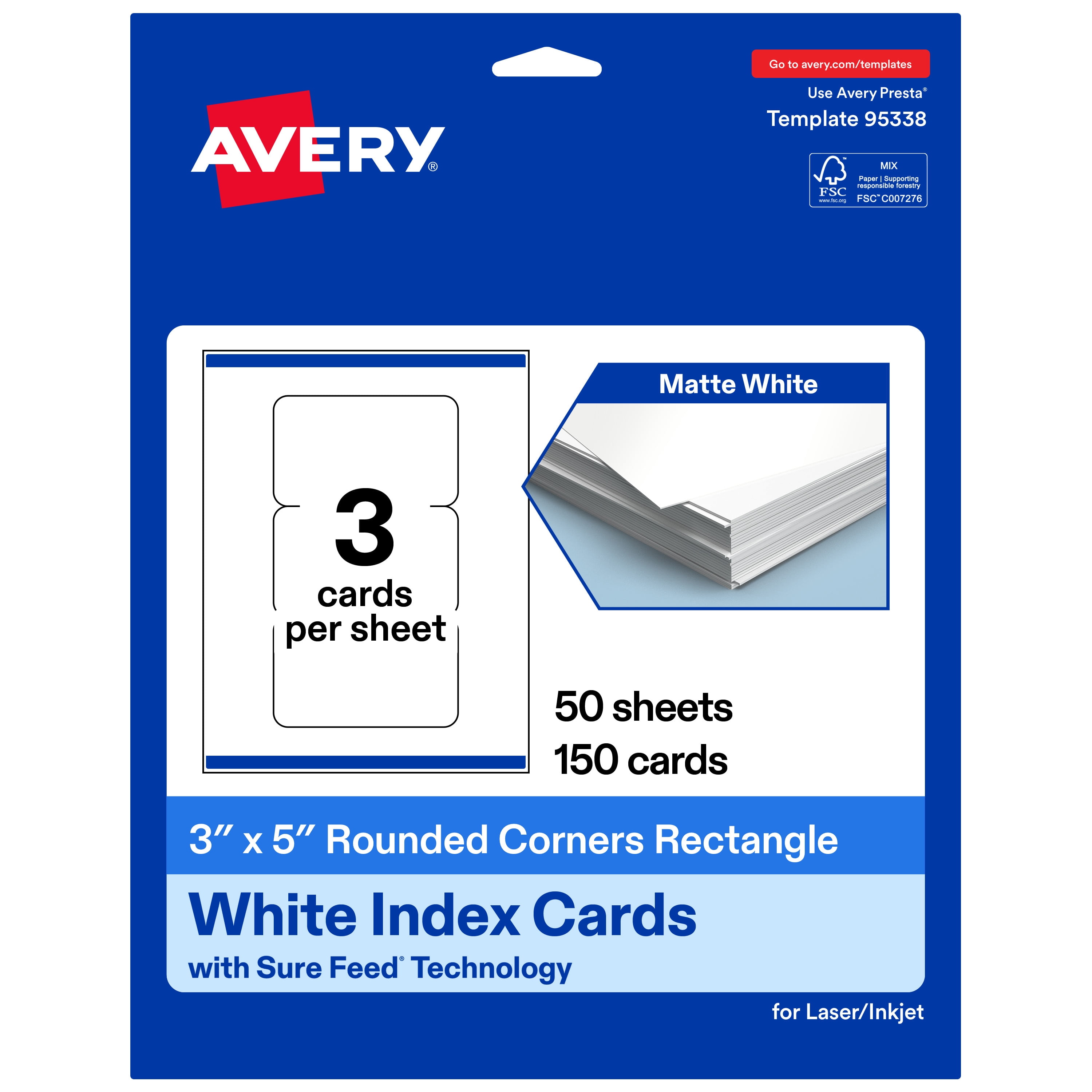 Avery Cards with Rounded Corners, 3" x 5", Matte White, 150ct