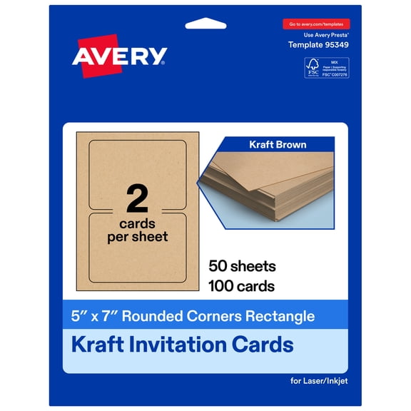 Avery Cards with Rounded Corners, 5" x 7", Kraft Brown, 100ct