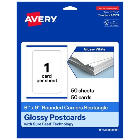 Avery Cards with Rounded Corners, 6" x 9", Glossy White, 50ct