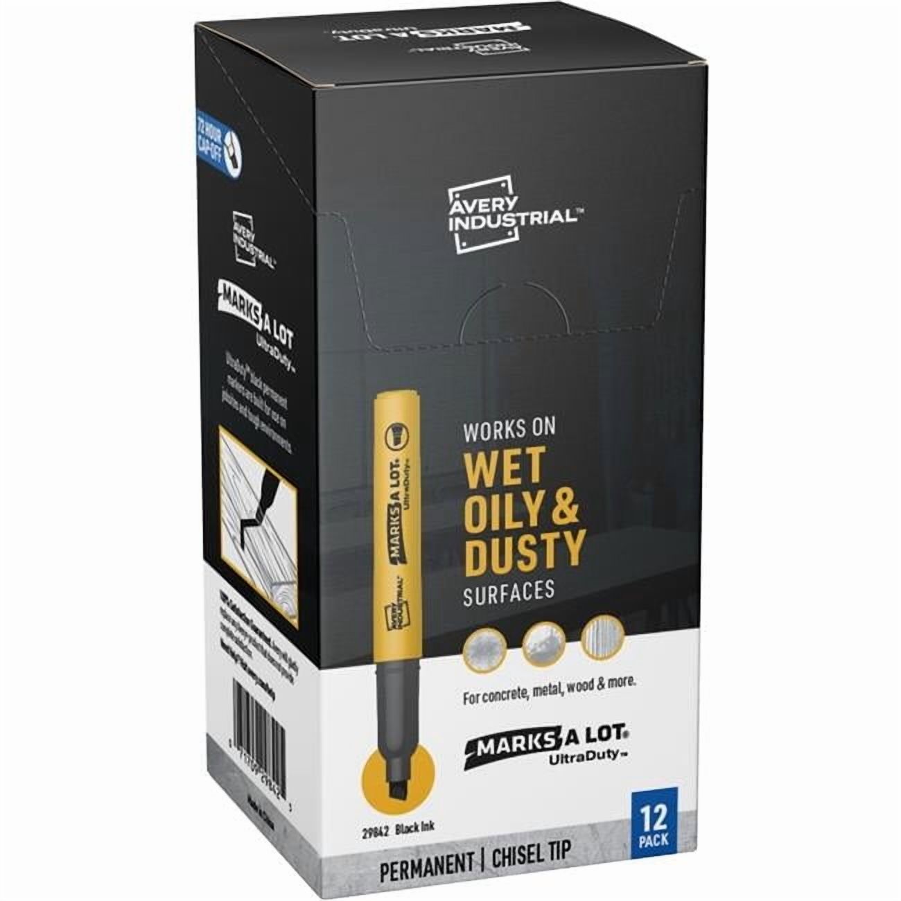 Avery AVE29842 Chisel Permanent Markers, Black - Pack of 12
