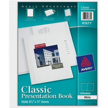 Avery Classic Presentation Book/Report Cover, 12 Insertable Pages, Plastic, White, Set of 1