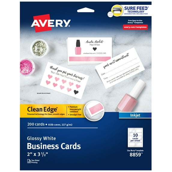 Avery Clean Edge Business Cards, 2" x 3.5", Glossy, 200 (8859)