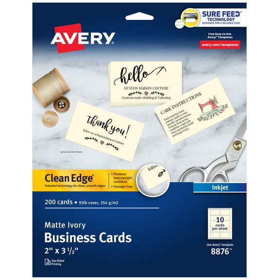 Avery Clean Edge Business Cards, 2" x 3.5", Ivory, 200 (08876)