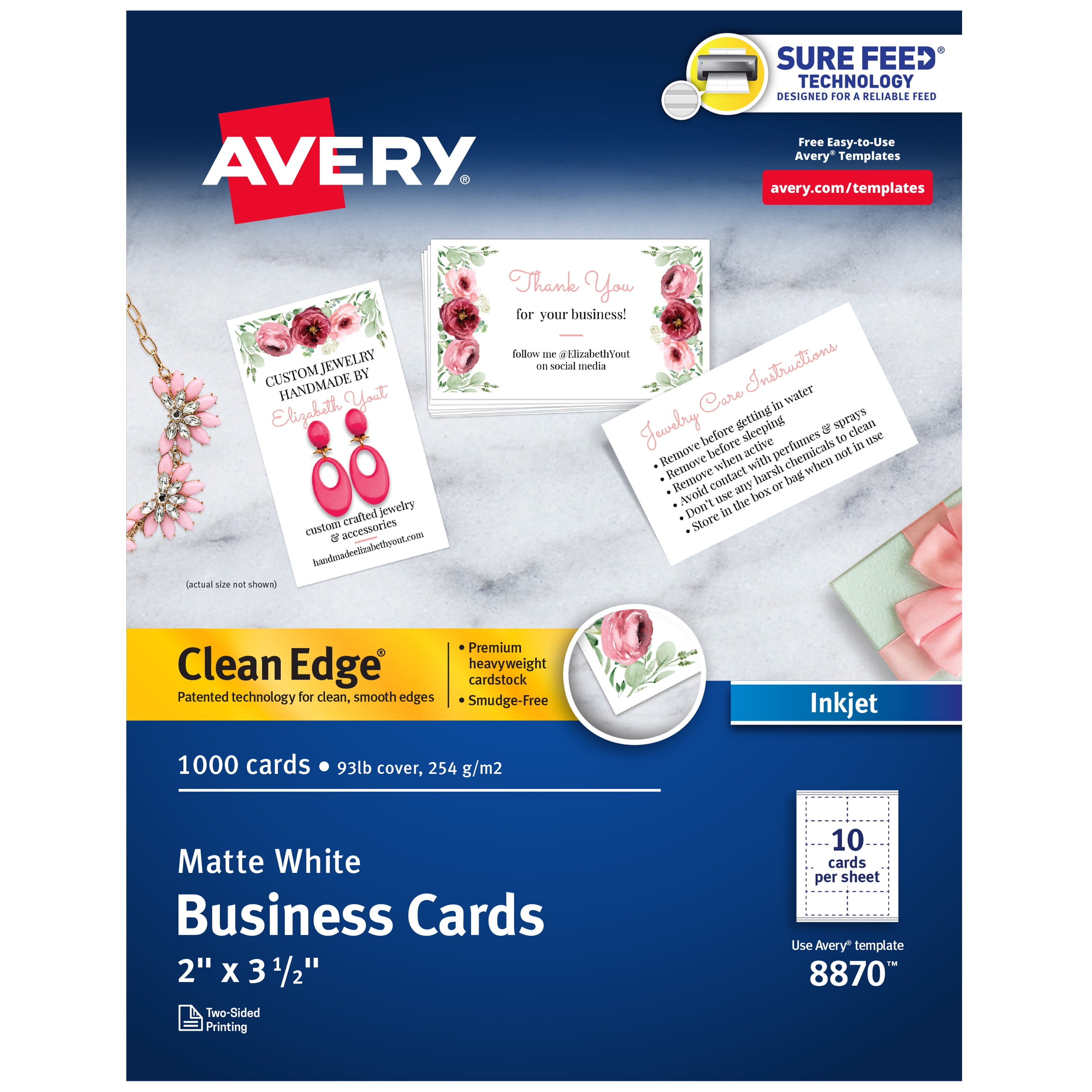 Avery Clean Edge Business Cards, 2" x 3.5", White, 1,000 (08870)