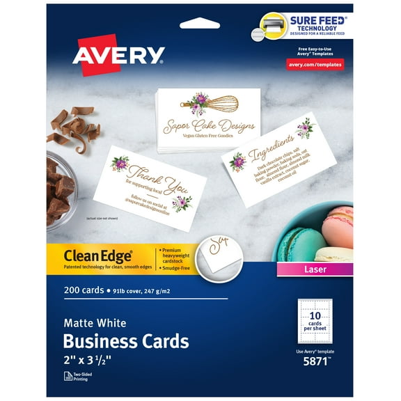 Avery Clean Edge Business Cards, 2" x 3.5", White, 200 (5871)