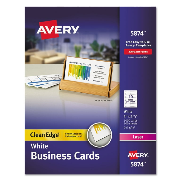 Clean Edge Business Cards, Laser, 2 x 3.5, White, 1,000 Cards, 10 Cards/Sheet, 100 Sheets/Box Clean Edge Business Cards, Laser, 2 x 3.5, White, 1,000 Cards, 10 Cards/Sheet, 100 Sheets/Box