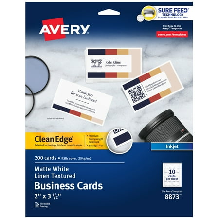 Avery Clean Edge Business Cards, White Textured, 200 (08873)