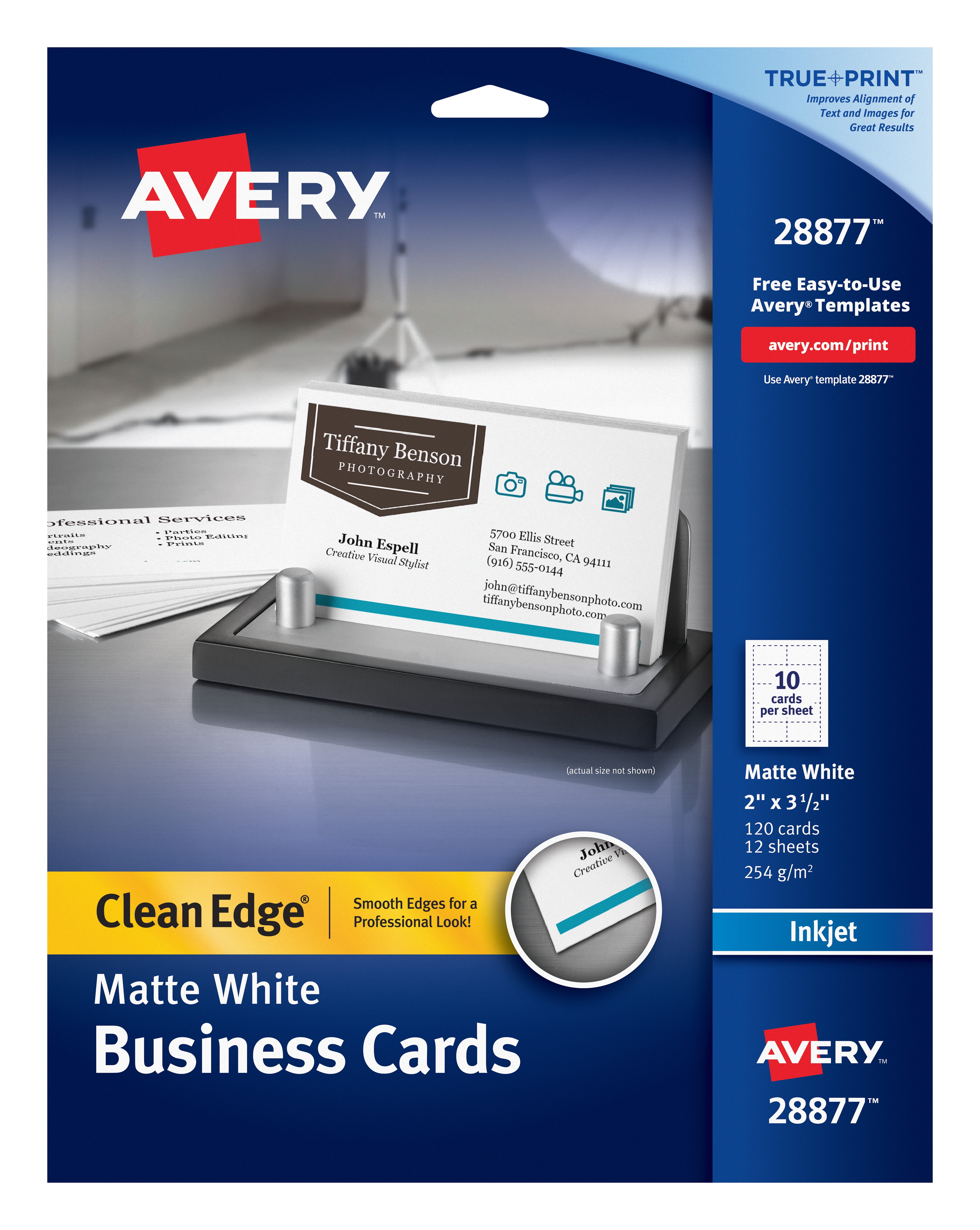 Avery Clean Edge Printable Business Cards with Sure Feed Technology, 2" x  3.5", White, 120 Blank Cards for Inkjet Printers (28877) - Walmart.com