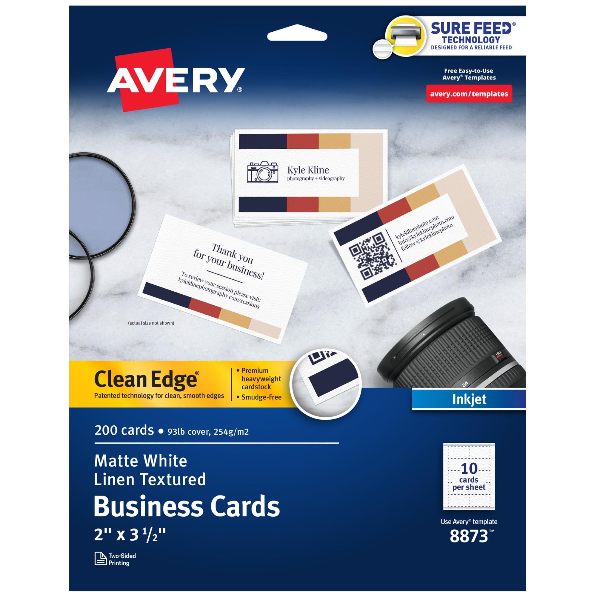 Avery Clean Edge Printable Business Cards with Sure Feed Technology, 2 ...