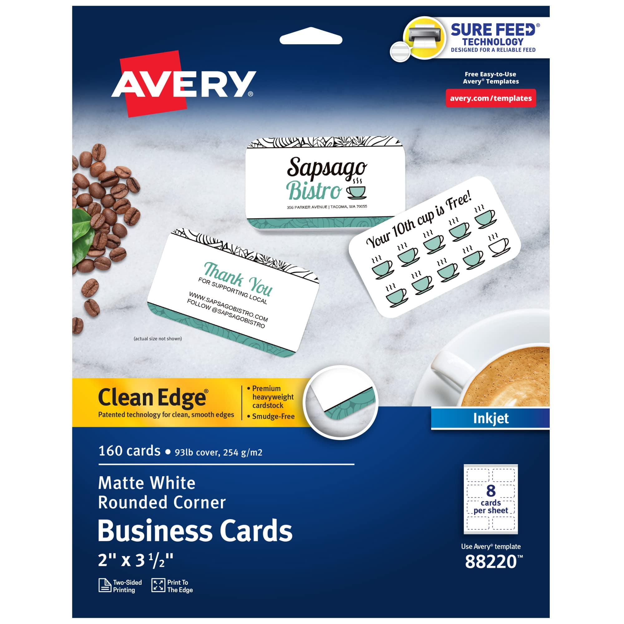 Avery Clean Edge Printable Business Cards with Sure Feed Technology ...