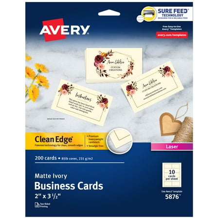Avery Clean Edge Business Cards, 2" x 3.5", Ivory, 200 (5876)