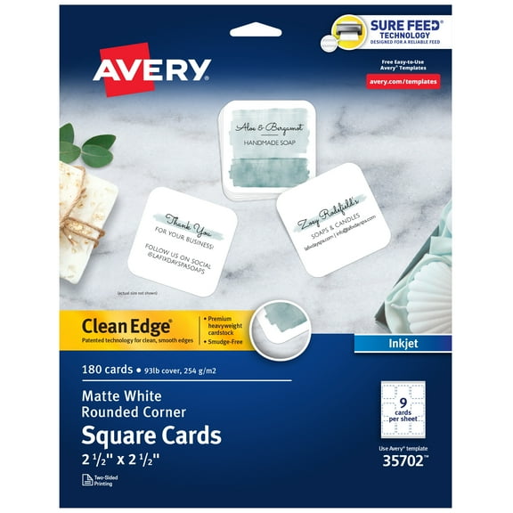 Avery Square Cards, Rounded, 2.5" x 2.5", Matte, 180ct (35702)