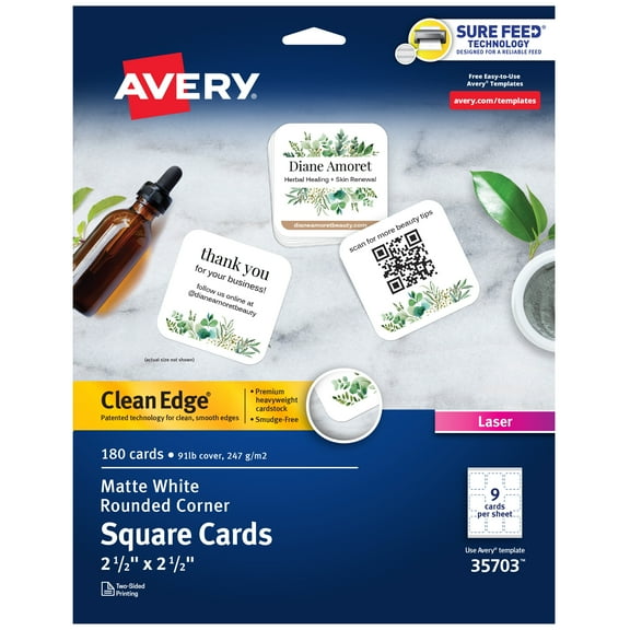 Avery Clean Edge Square Cards, Rounded Corners, 2.5" x 2.5" (35703)