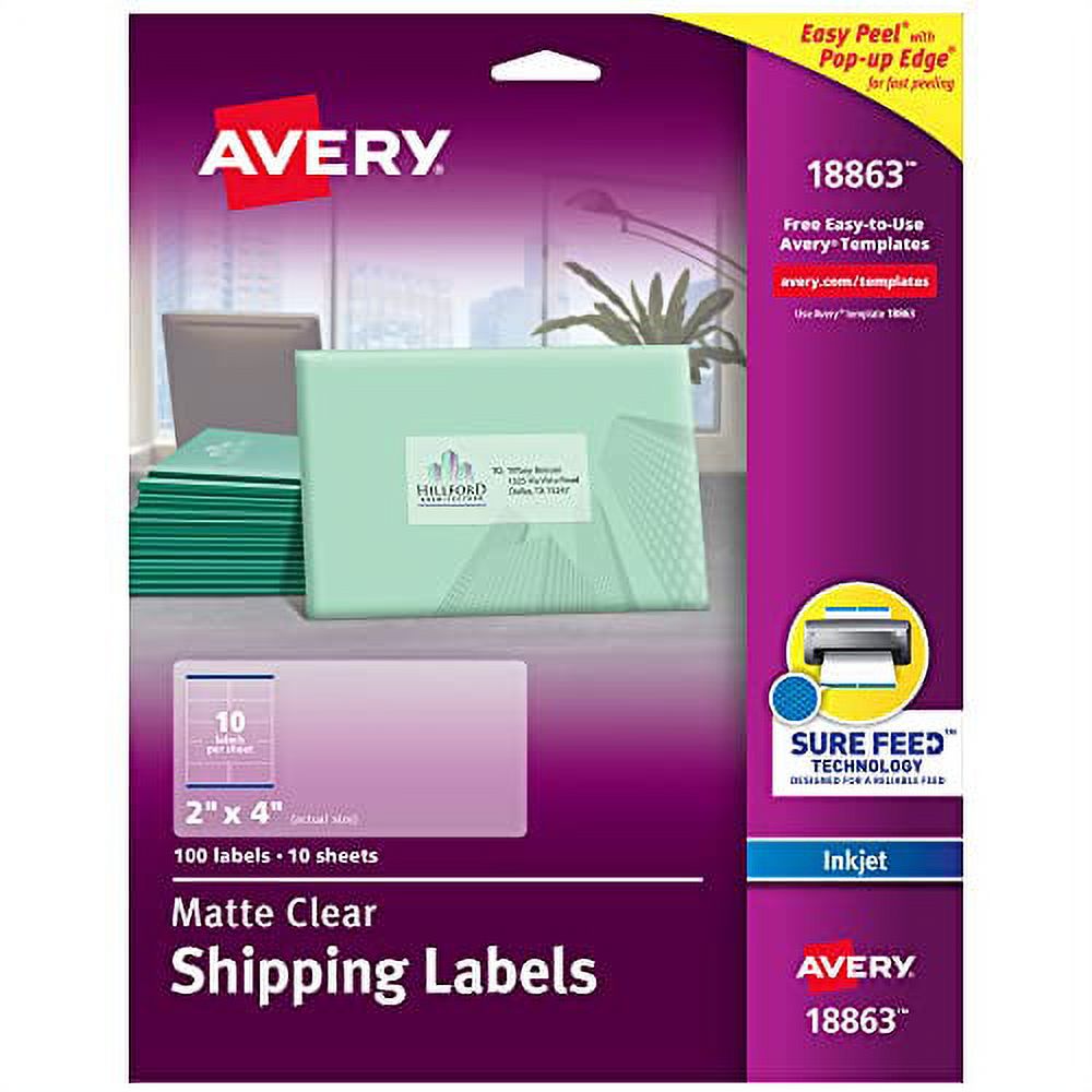 Avery Clear Easy Peel Shipping Labels for Inkjet Printers 2" x 4", Pack