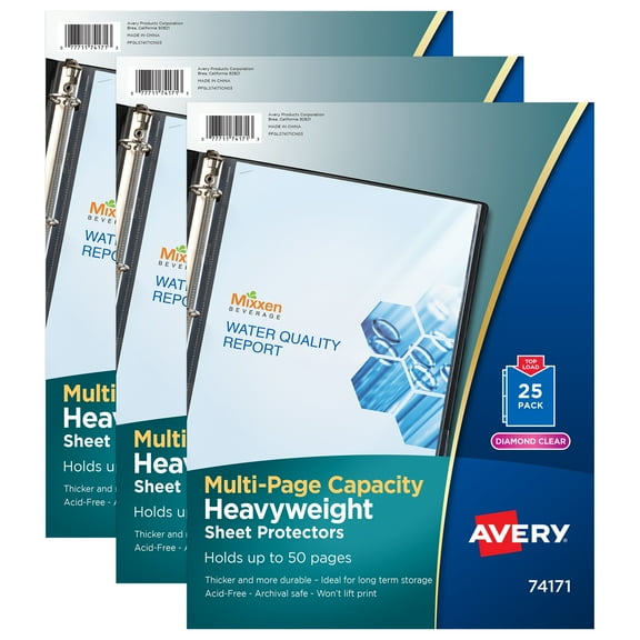 Avery Clear Heavyweight Multi-Page Capacity Sheet Protectors, Holds 8-1/2" x 11" Sheets, Top Load, 25 Per Pack, 3 Packs
