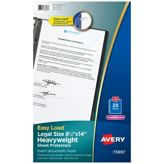 Avery Clear Heavyweight Sheet Protectors, 8.5" x 14", 25ct (73897)