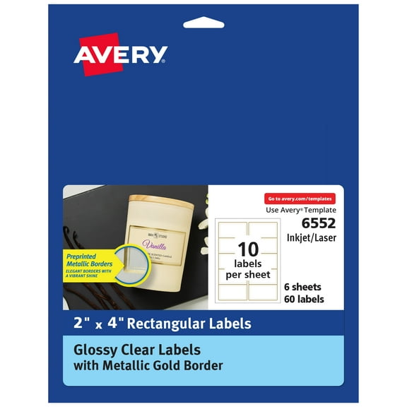 Avery Clear Labels with Gold Border, 2" x 4", 60 Labels (6552)