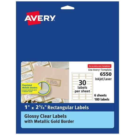 Avery Clear Labels with Gold Borders, 1" x 2-5/8", 180ct (6550)