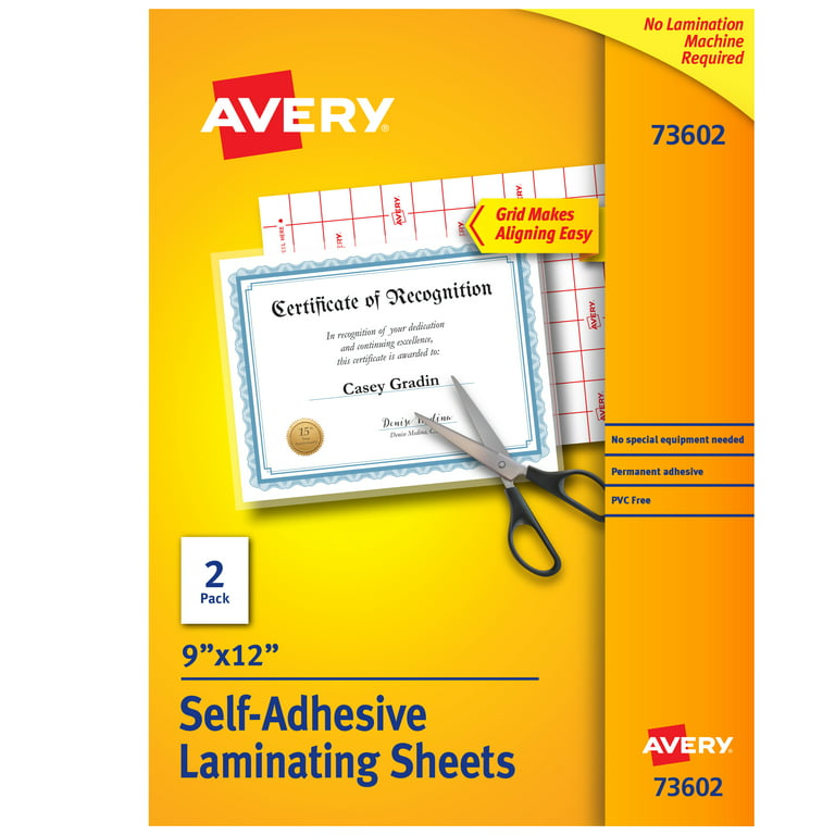 Avery Laminating Sheets, Self Adhesive - 2 sheets