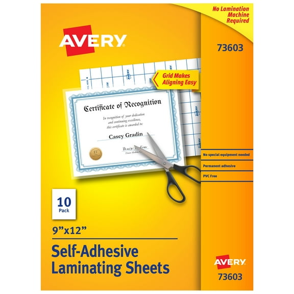 Avery Clear Laminating Sheets, 9" x 12", Permanent, 10ct (73603)