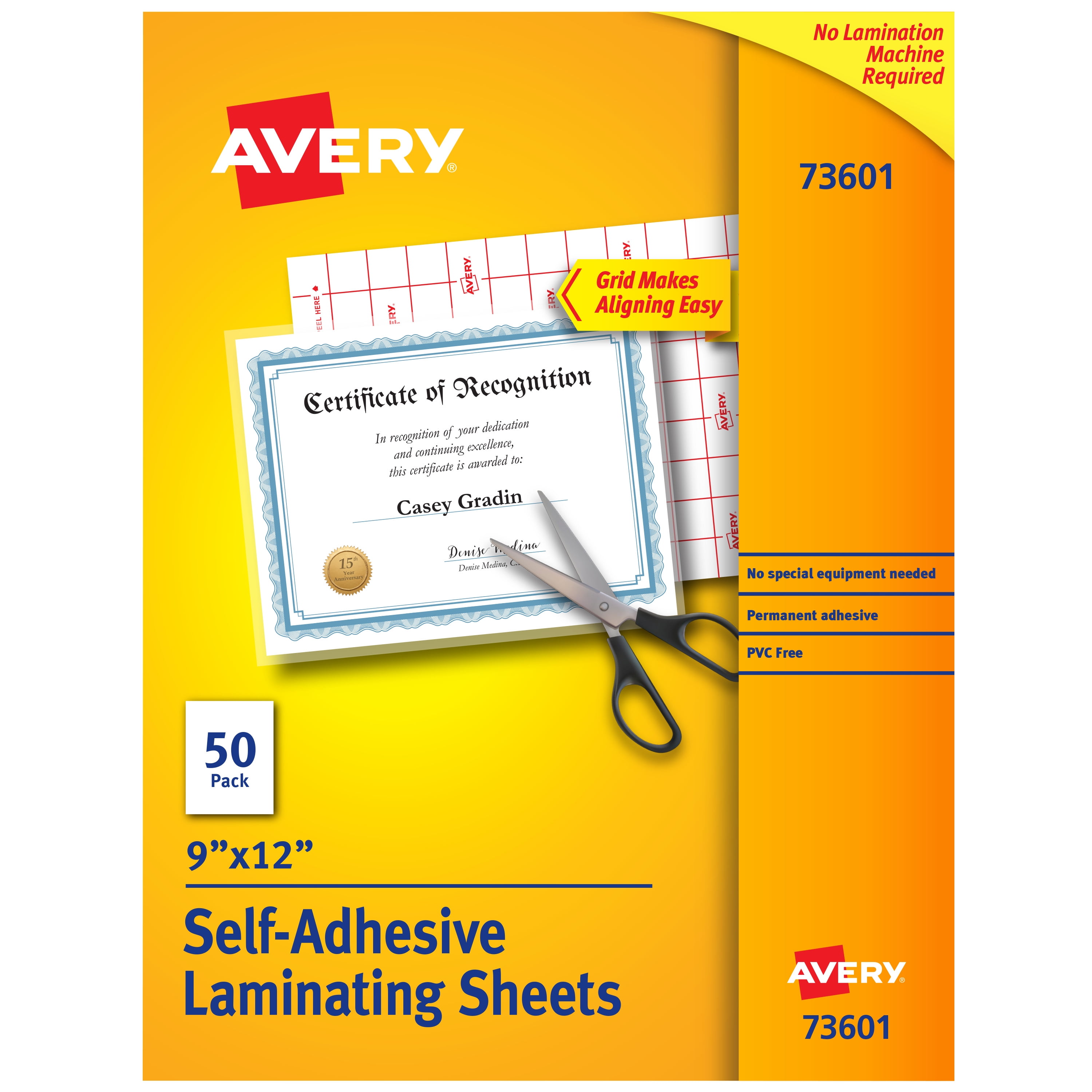 Underholde klassisk Ja Avery Clear Laminating Sheets, 9" x 12", Permanent Self-Adhesive, 50 Sheets  (73601) - Walmart.com