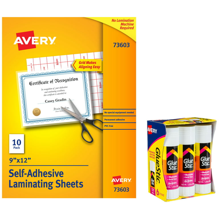 Avery Clear Laminating Sheets, Washable Glue Sticks, School Supplies Set  (01684)