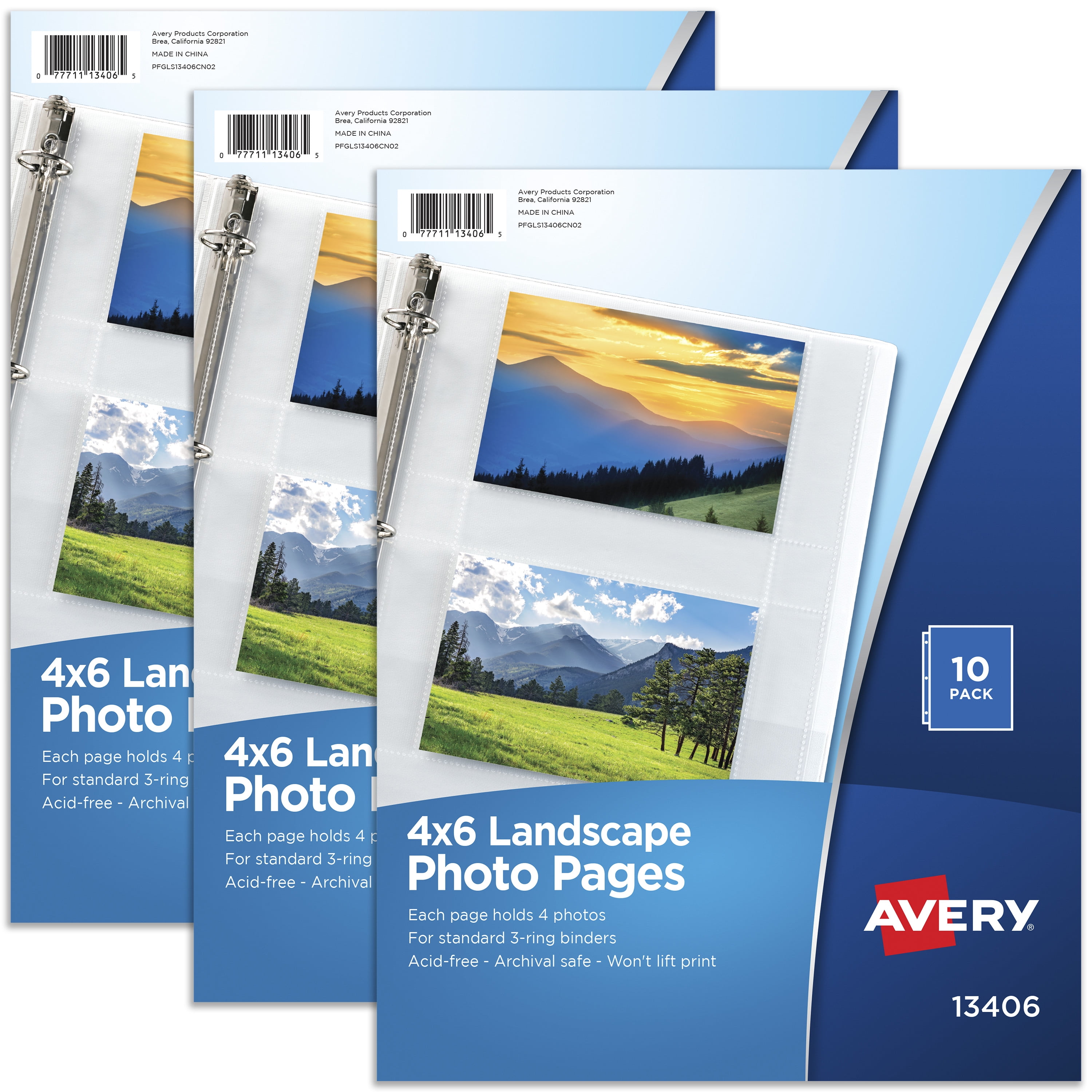 Avery Clear Photo Album Pages for 3 Ring Binders, 10 Sleeves Holds 40 Total Horizontal 4 x 6 Photos, 3 Packs, 30 Sleeves Total (13406)