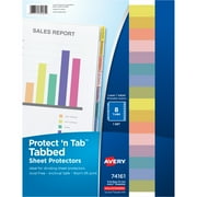Avery Clear Protect 'n Tab Tabbed Sheet Protector Dividers, 8-Tab Set, Top Load, Polypropylene, 8 Page Protectors (74161)