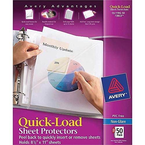 Clear Polypropylene Quick Load Non-Glare Letter Size Sheet Protectors, 50-Pack