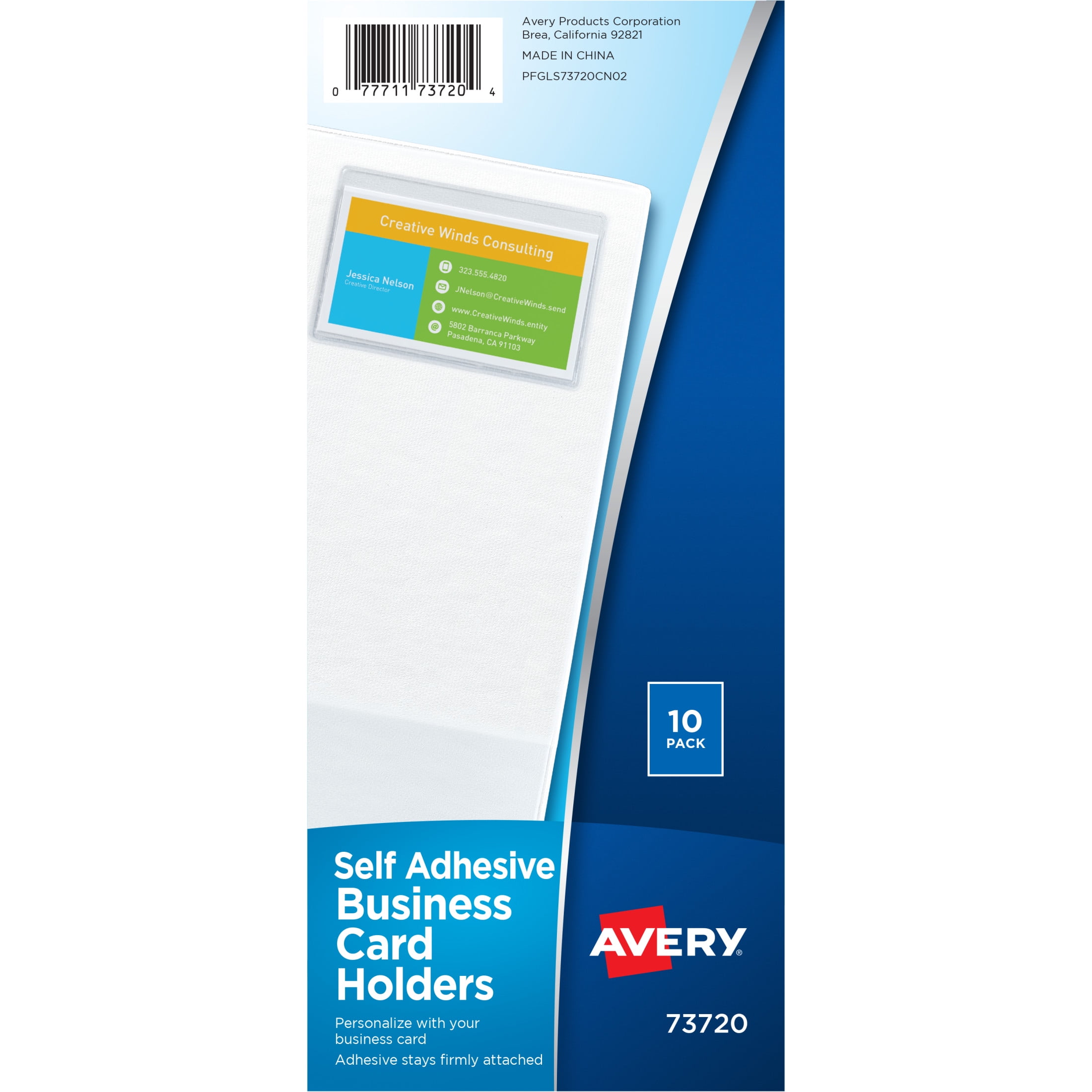 Clear Vinyl Self-Adhesive Business Card Holders, 3.5" x 2", Pack of 10
