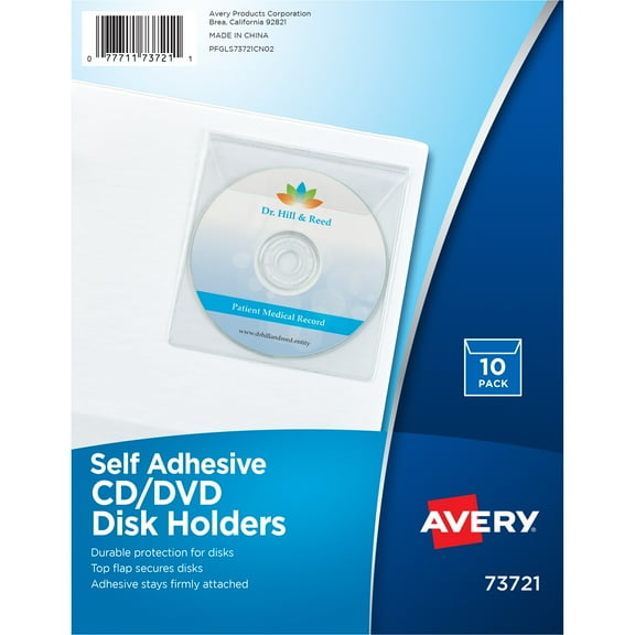 Avery Clear Self-Adhesive CD/DVD Storage Pages, 10ct (73721)