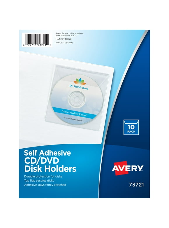 Avery Clear Self-Adhesive CD/DVD Storage Pages, Top Load with Flap, Pack of 10 (73721)