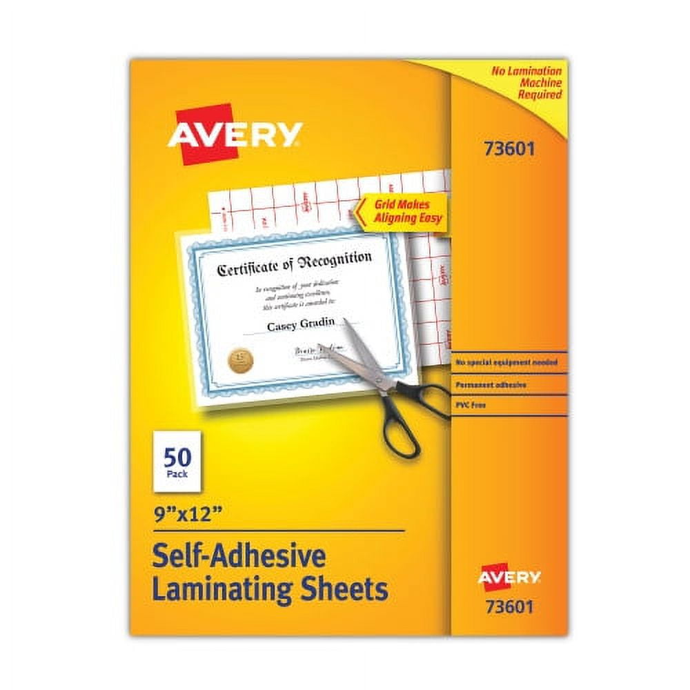 Avery Clear Self-Adhesive Laminating Sheets 3 mil 9 x 12 Matte Clear 50/Box
